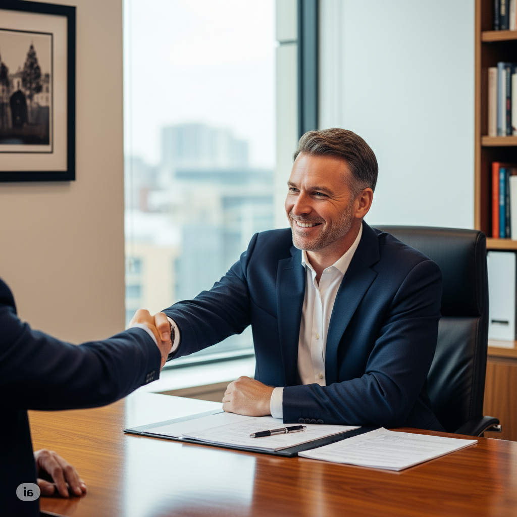Professional legal consultation with lawyer meeting clients in modern law office